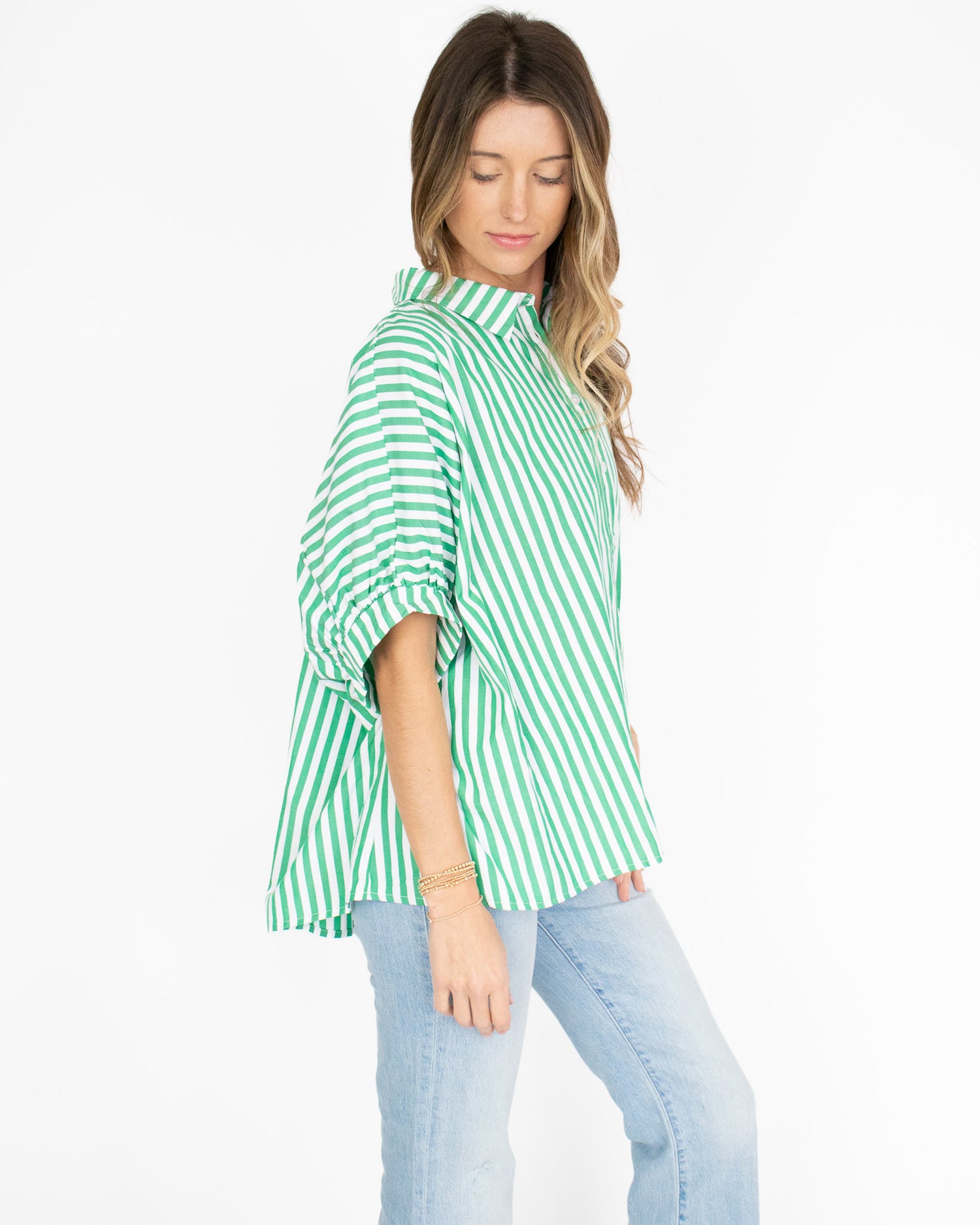 Oversized Striped Button Down - Green
