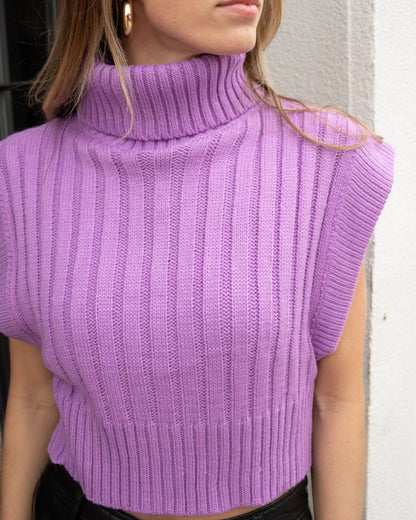 Lavender Sleeveless Turtleneck Sweater