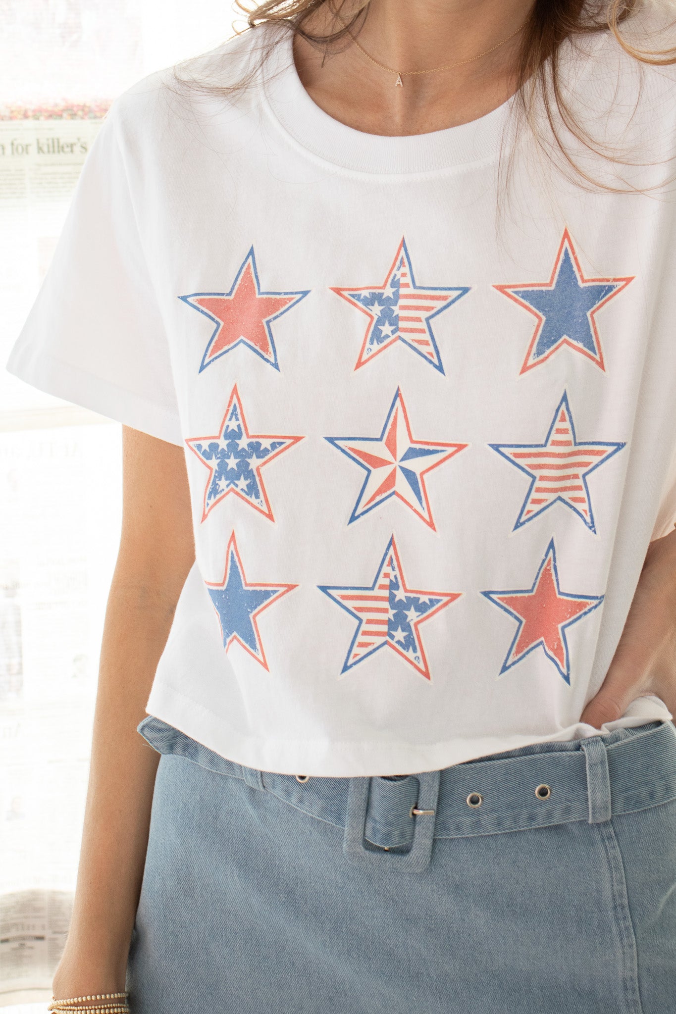USA Stars &amp; Stripes Cropped Graphic Tee