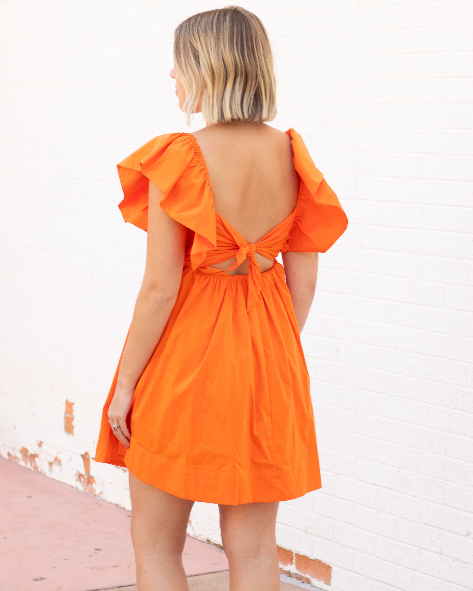Babydoll Back Tie Dress - Orange