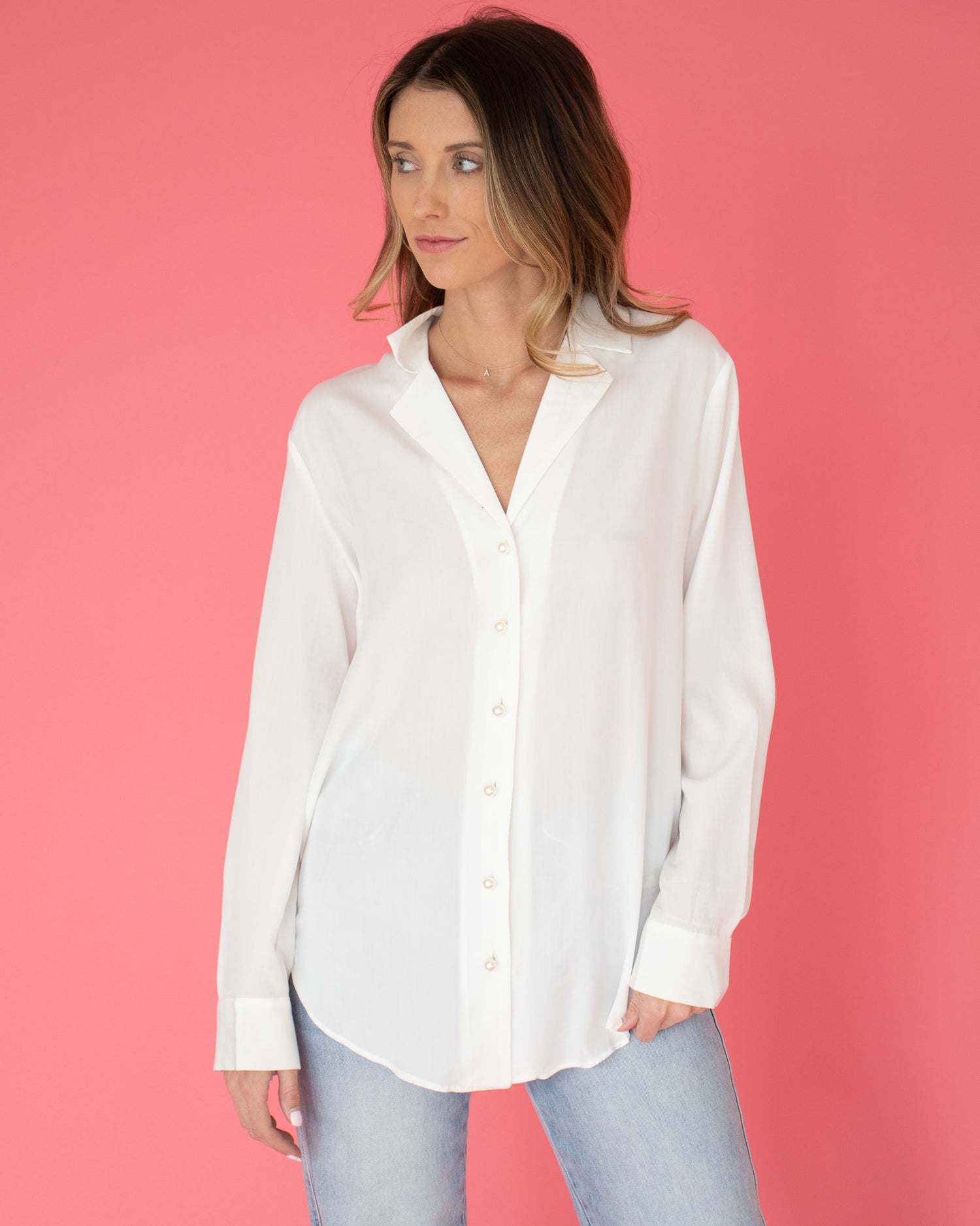 Pearly Perfect Button Down Blouse