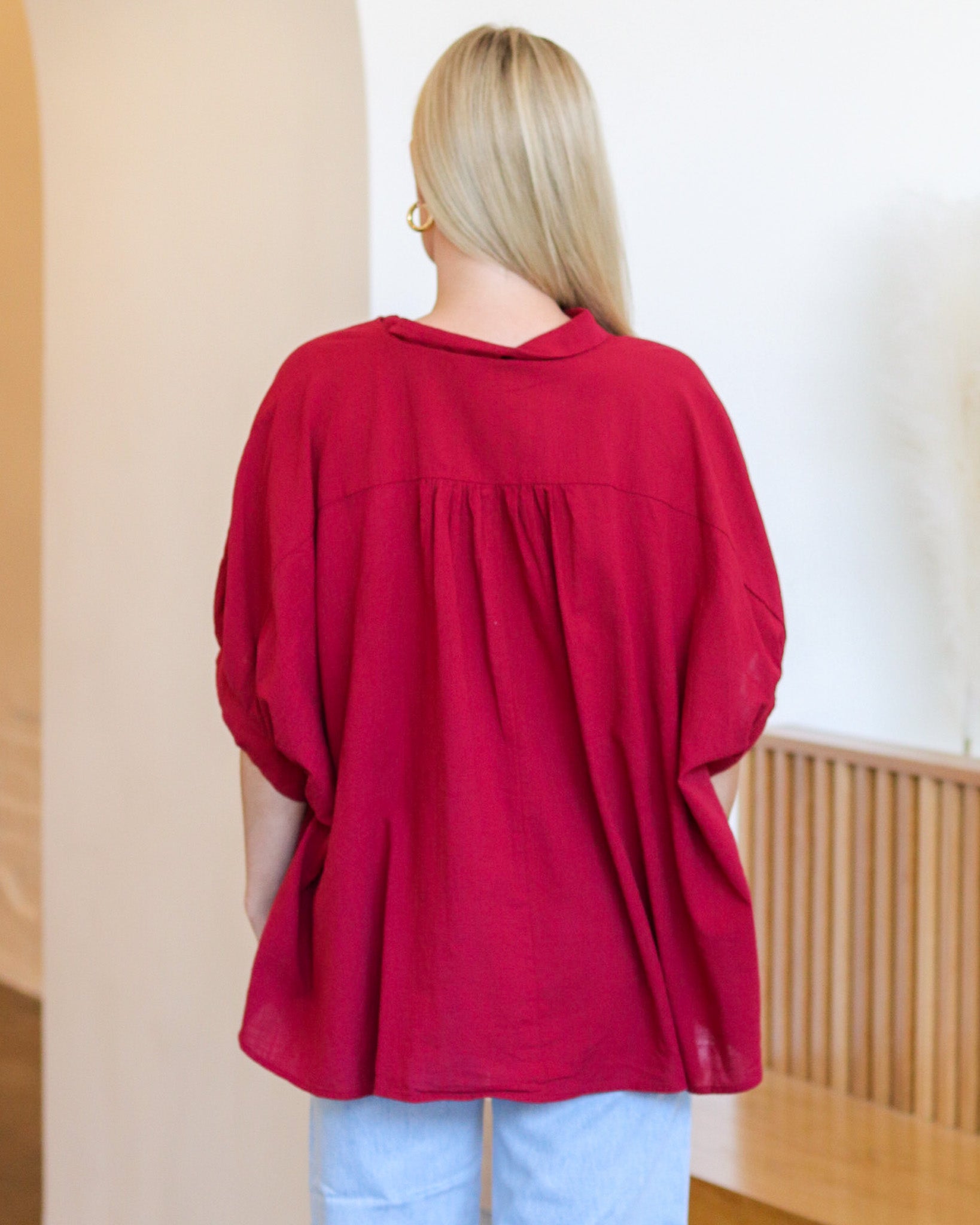 Oversized Button Down - Wine Red