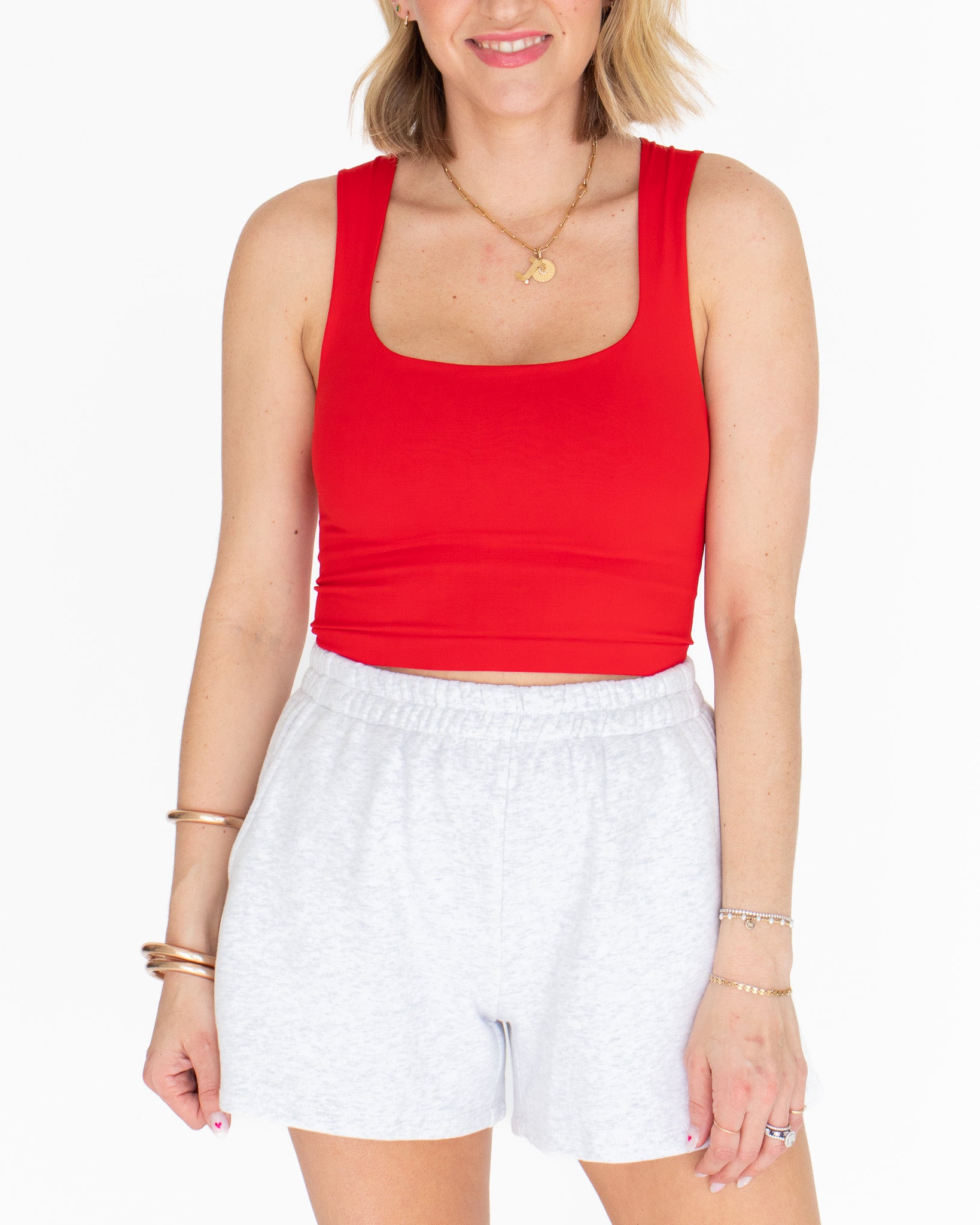 Clean Line Square Neck Top - Red