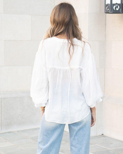 Puff Sleeve Button Down - White