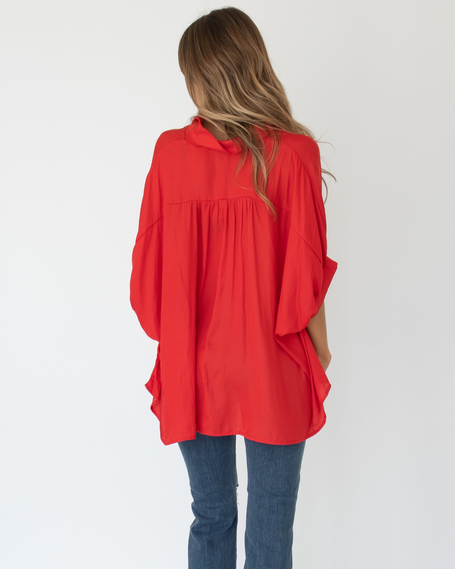 Satin Oversized Button Down - Red