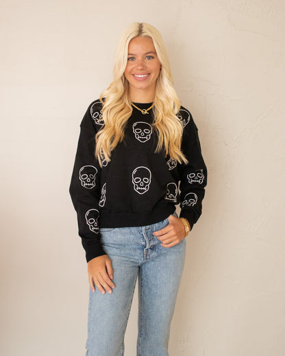 Spooky Skull Embroidered Sweater