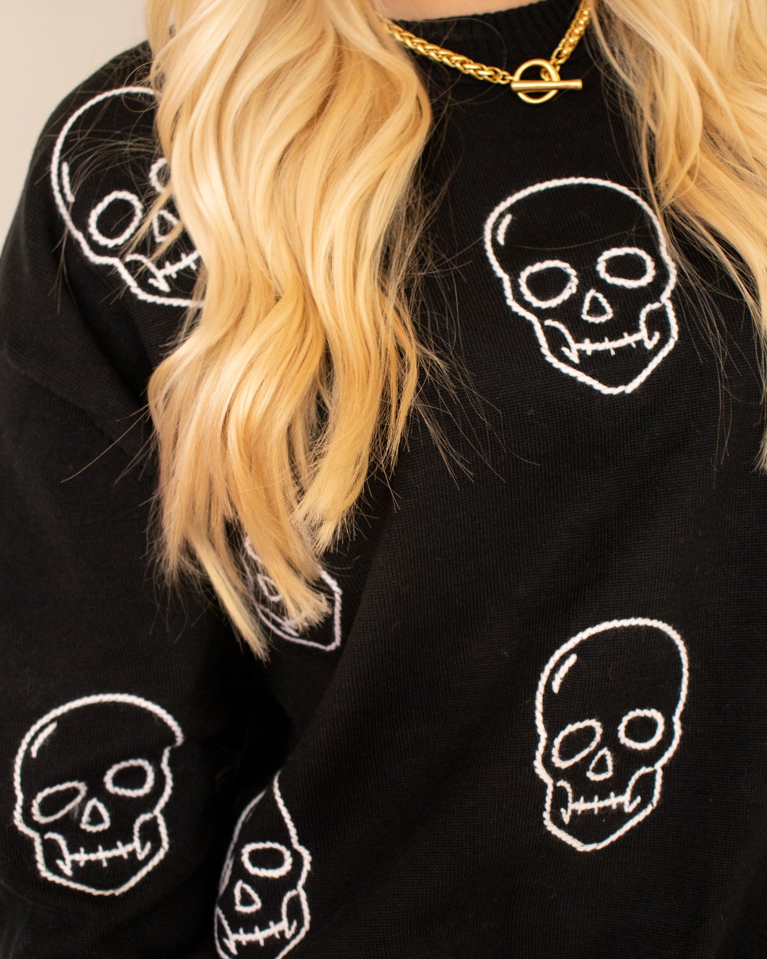 Spooky Skull Embroidered Sweater