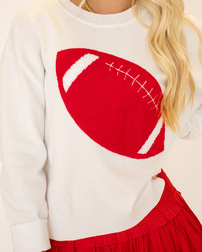 Big Red Embroidered Football Knit Sweater