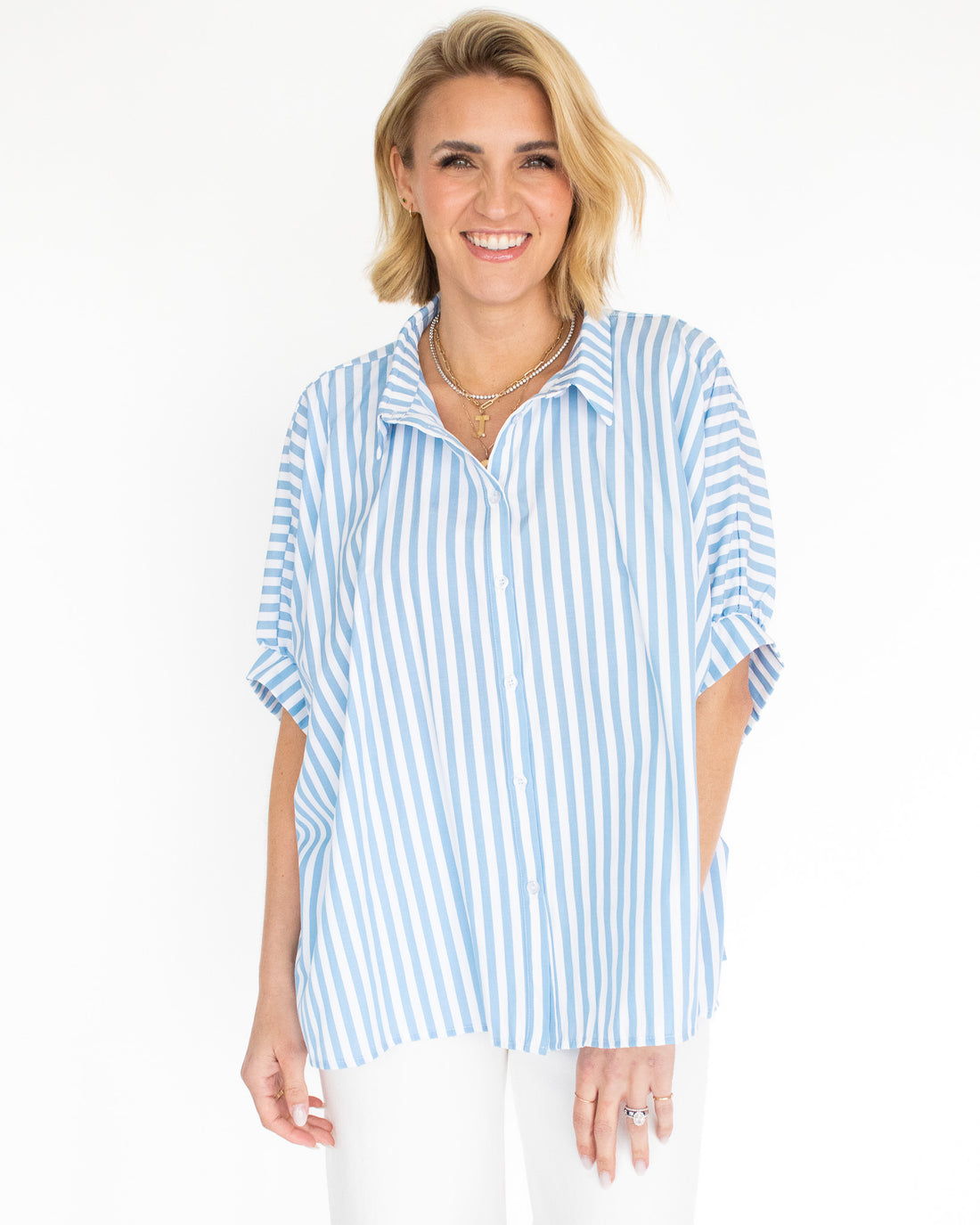 Oversized Striped Button Down - Blue