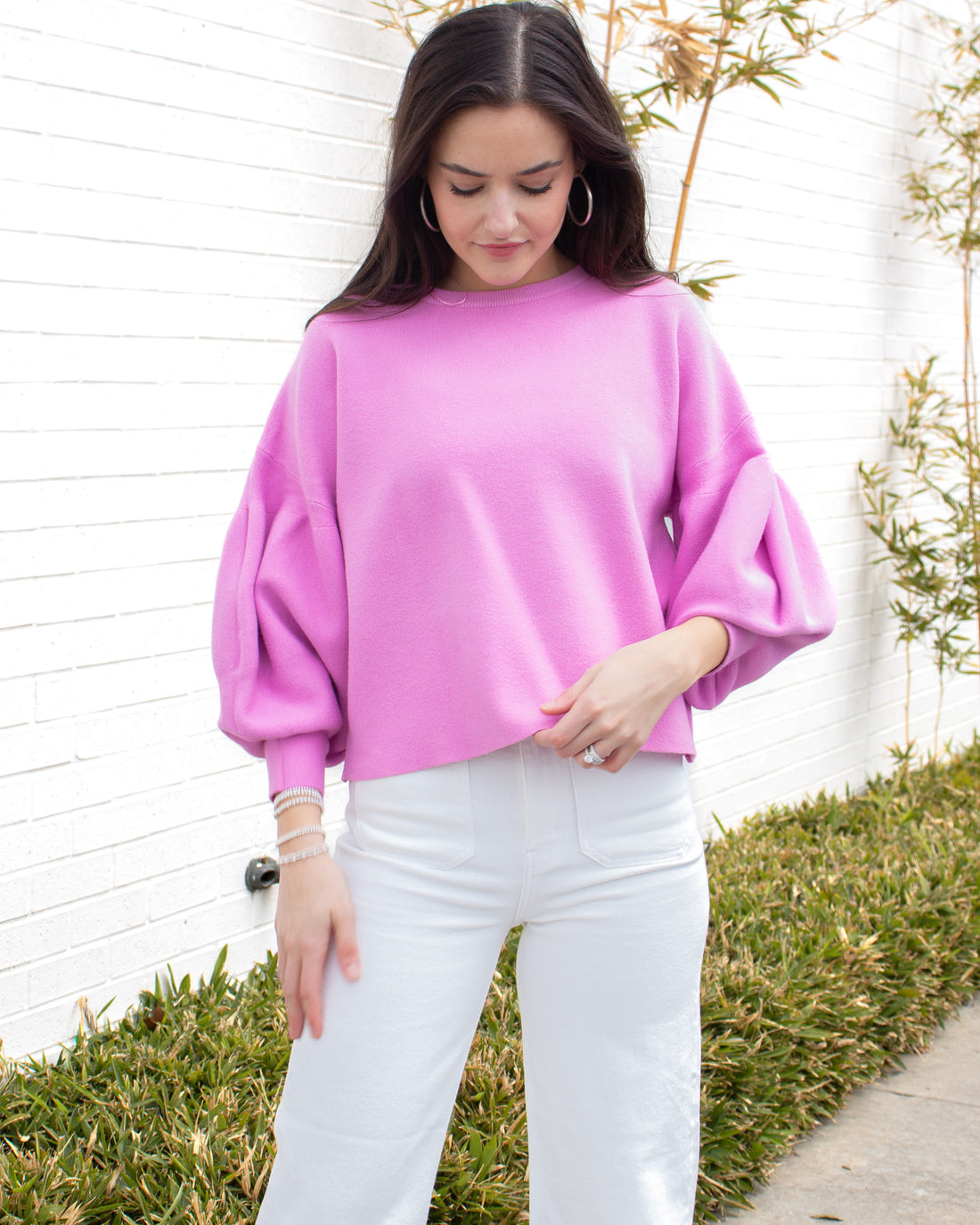 Balloon Sleeve Sweater - Pink