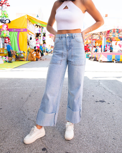 Cuffed and Ready High Waisted Wide Leg Jeans