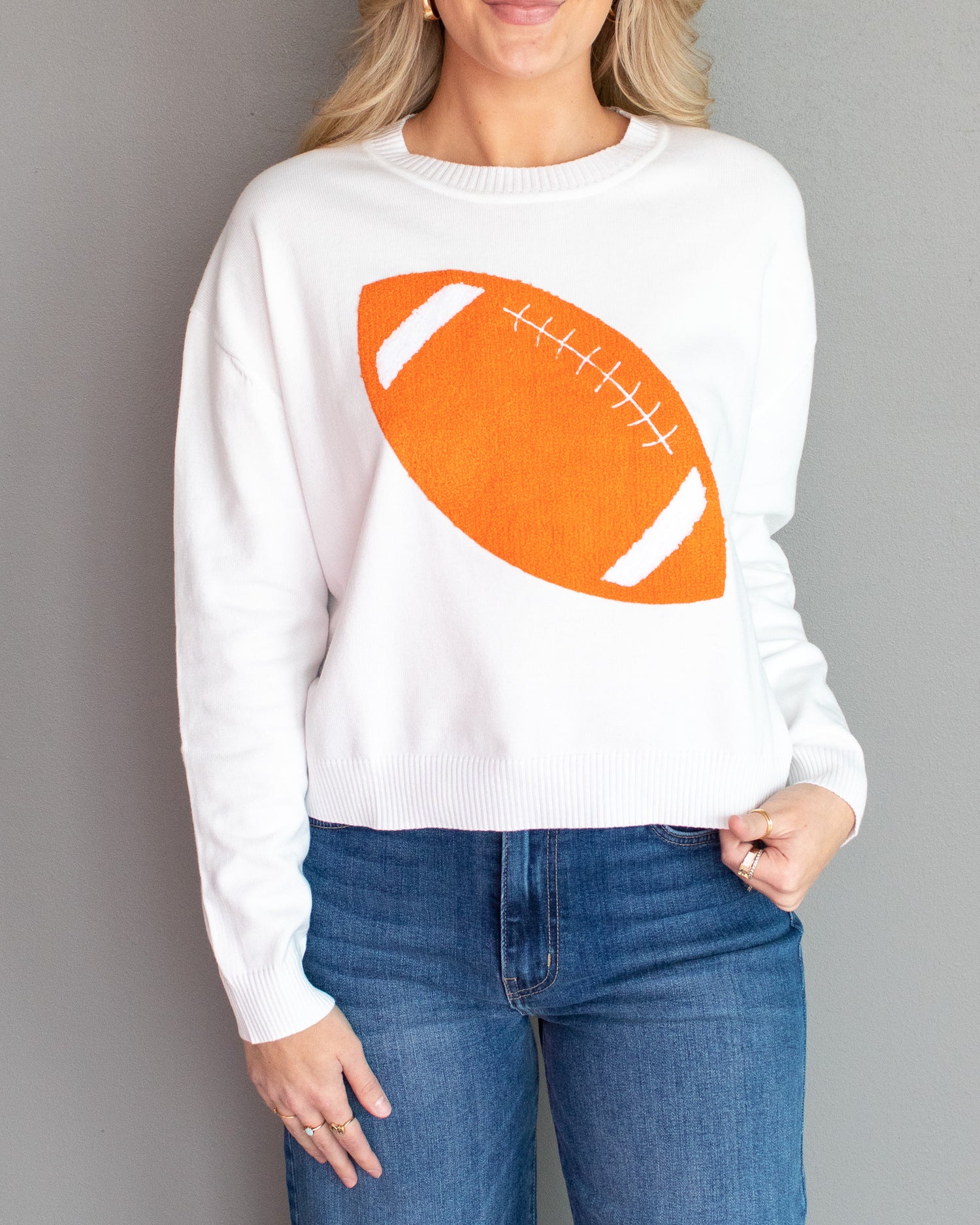 Big Orange Football Embroidered Sweater