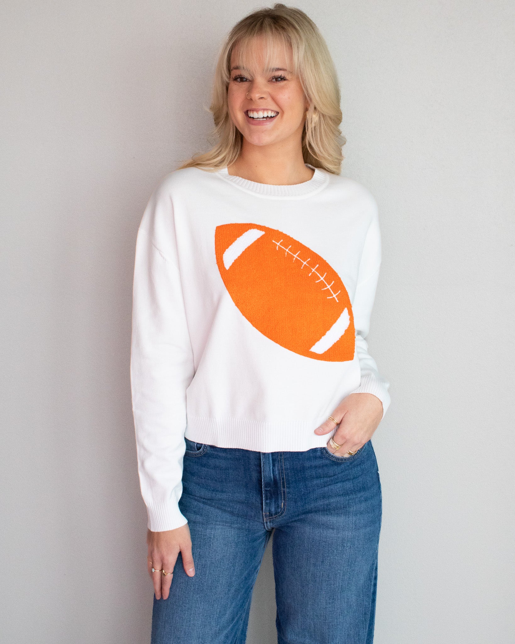 Big Orange Football Embroidered Sweater