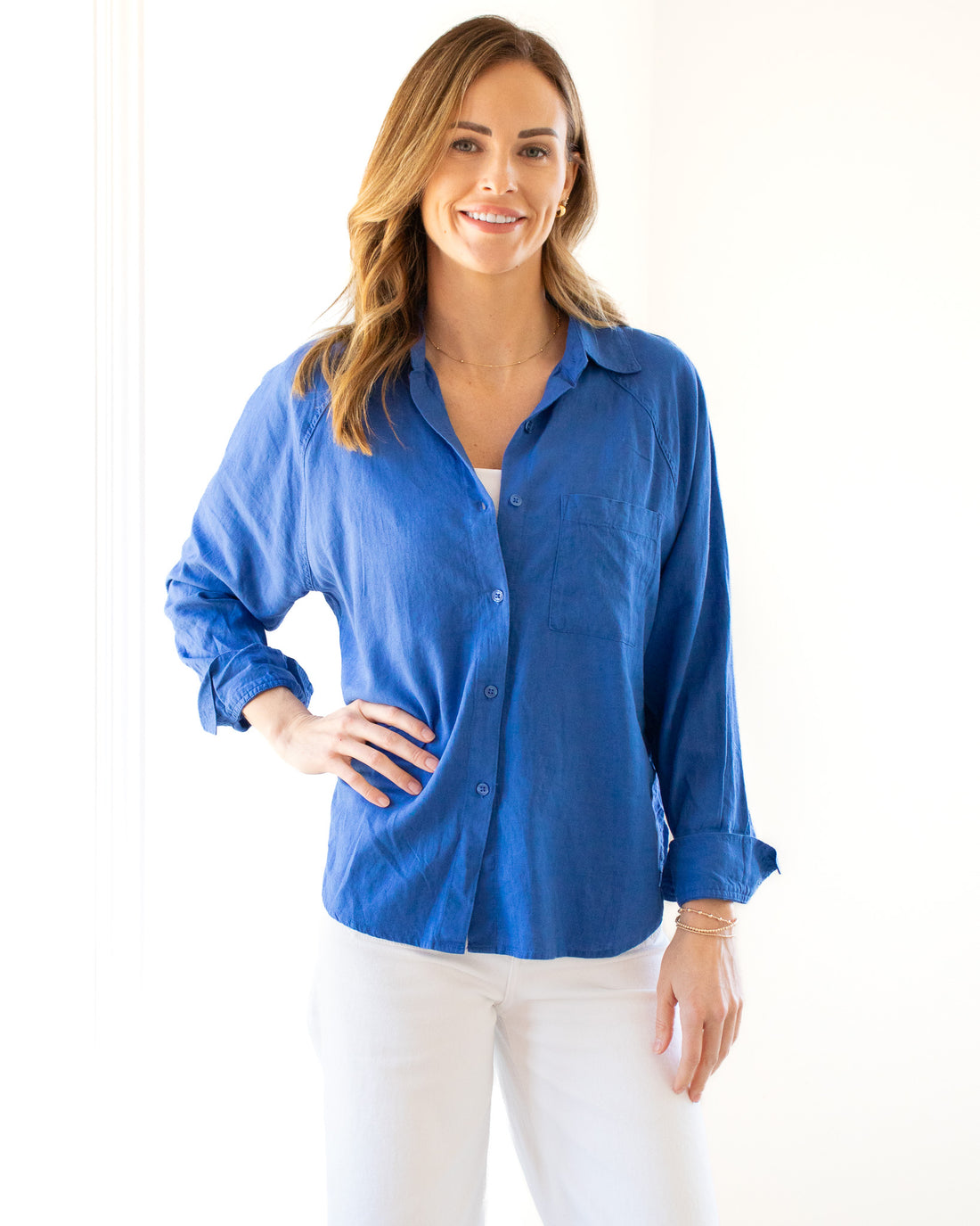 The Perfect Linen Striped Top - Blue Wave