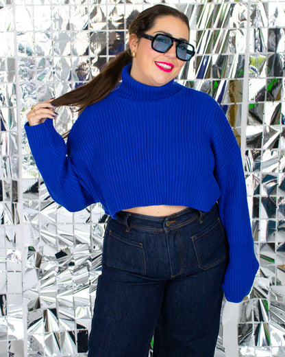 Cropped Turtleneck Sweater - Royal Blue