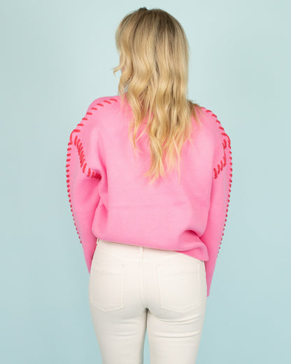 Saved By A Stitch Sweater - Pink &amp; Red
