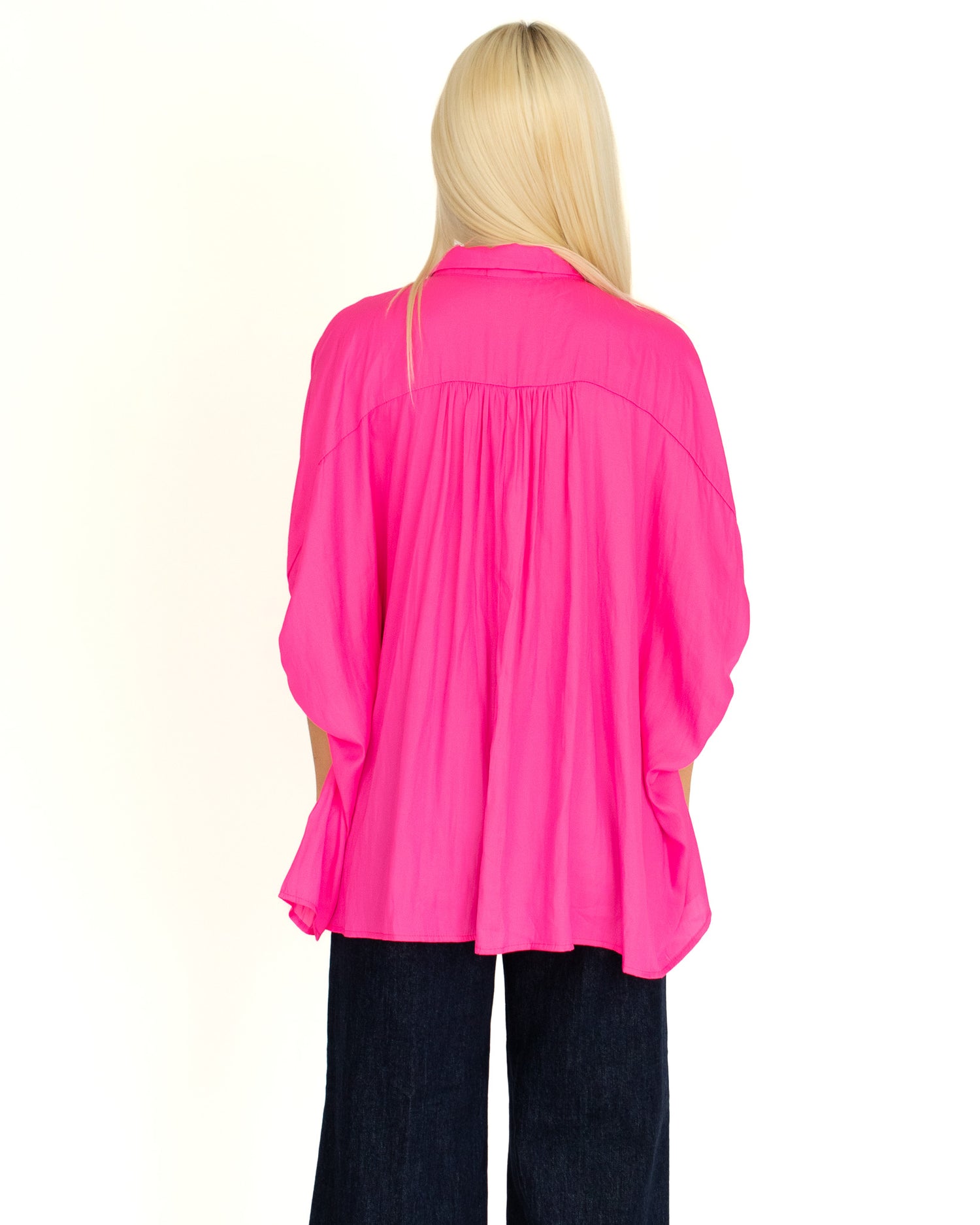 Satin Oversized Button Down - Hot Pink