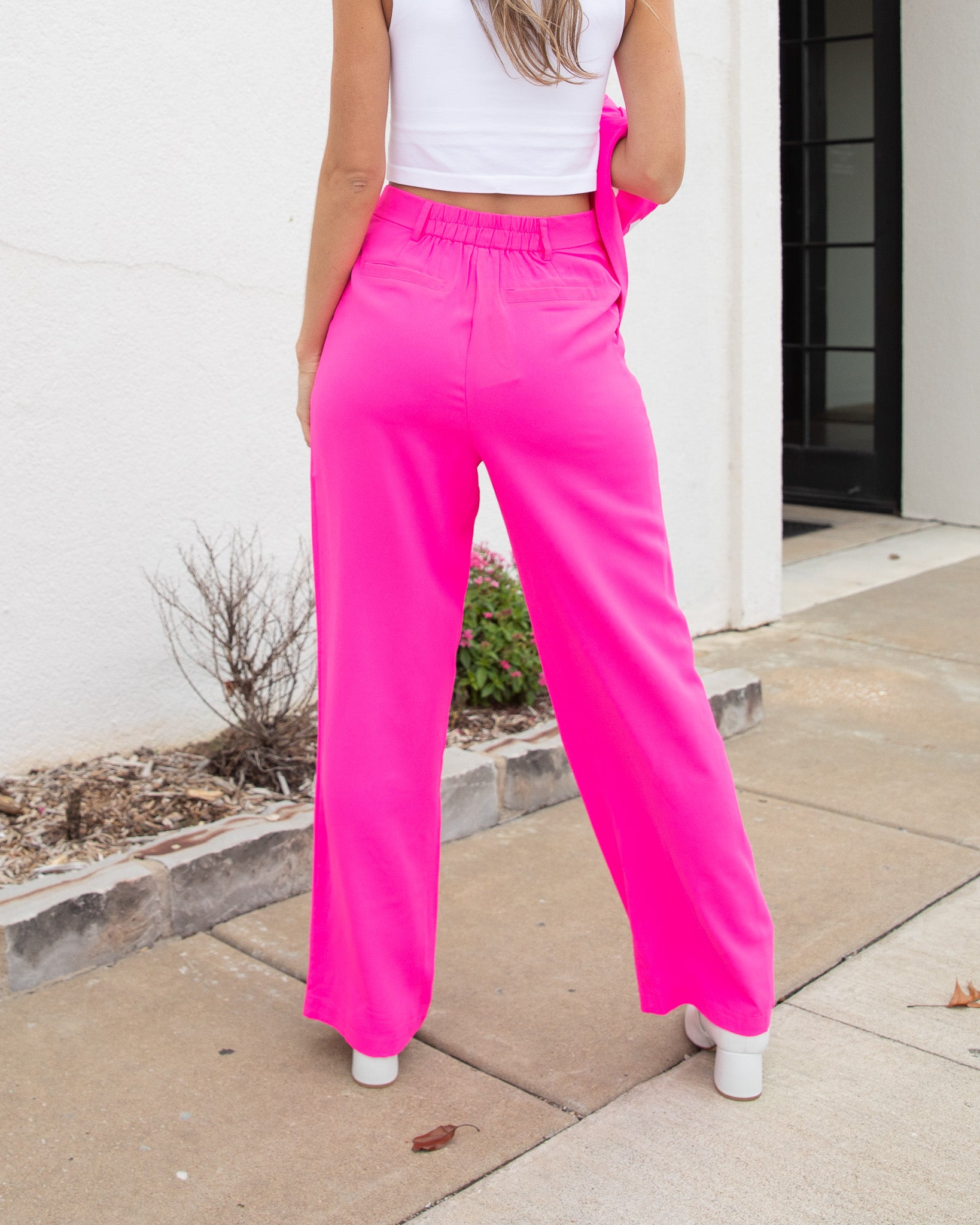 Bright Staple Wide Leg Trousers - Hot Pink