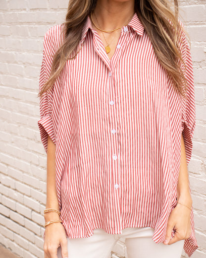 Striped Oversized Button Down - Red/White