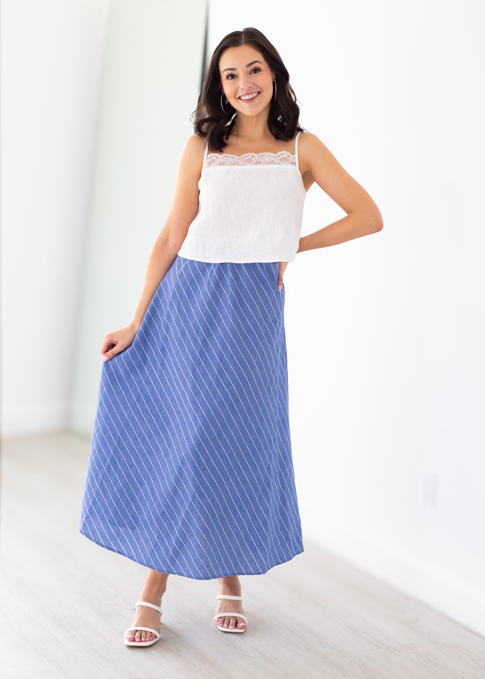 woman in long maxi skirt