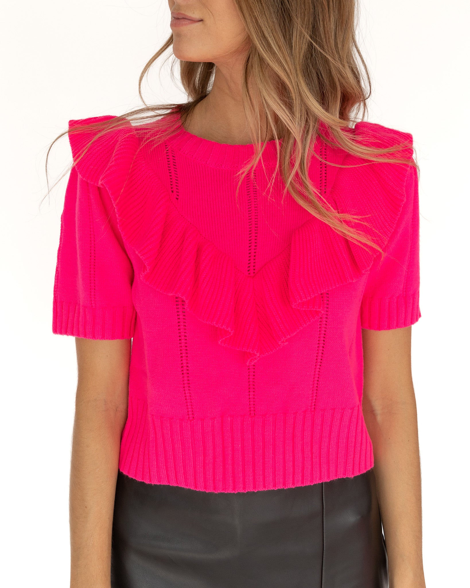 Ruffled Pink Quarter Sleeve Sweater