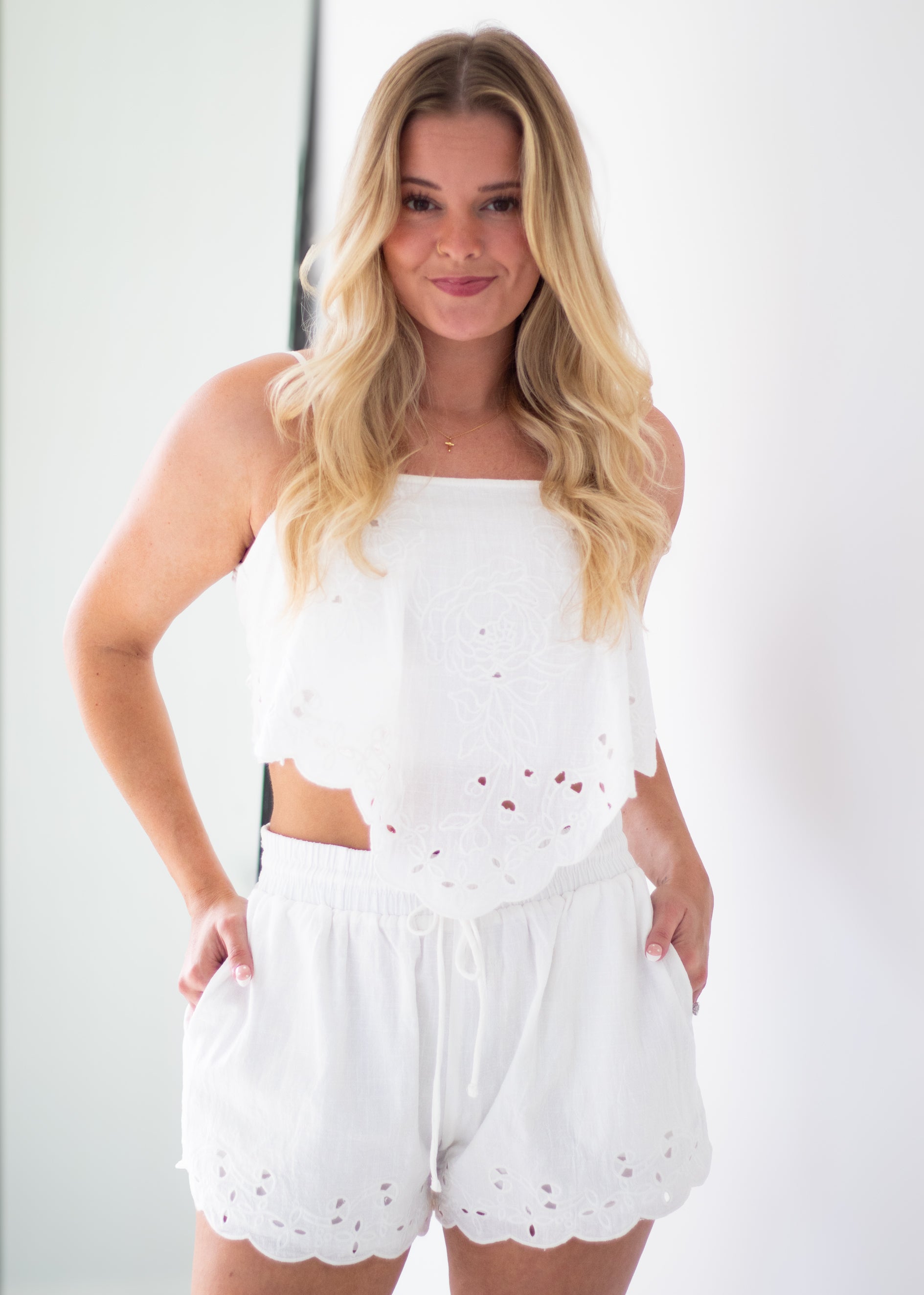 white eyelet set