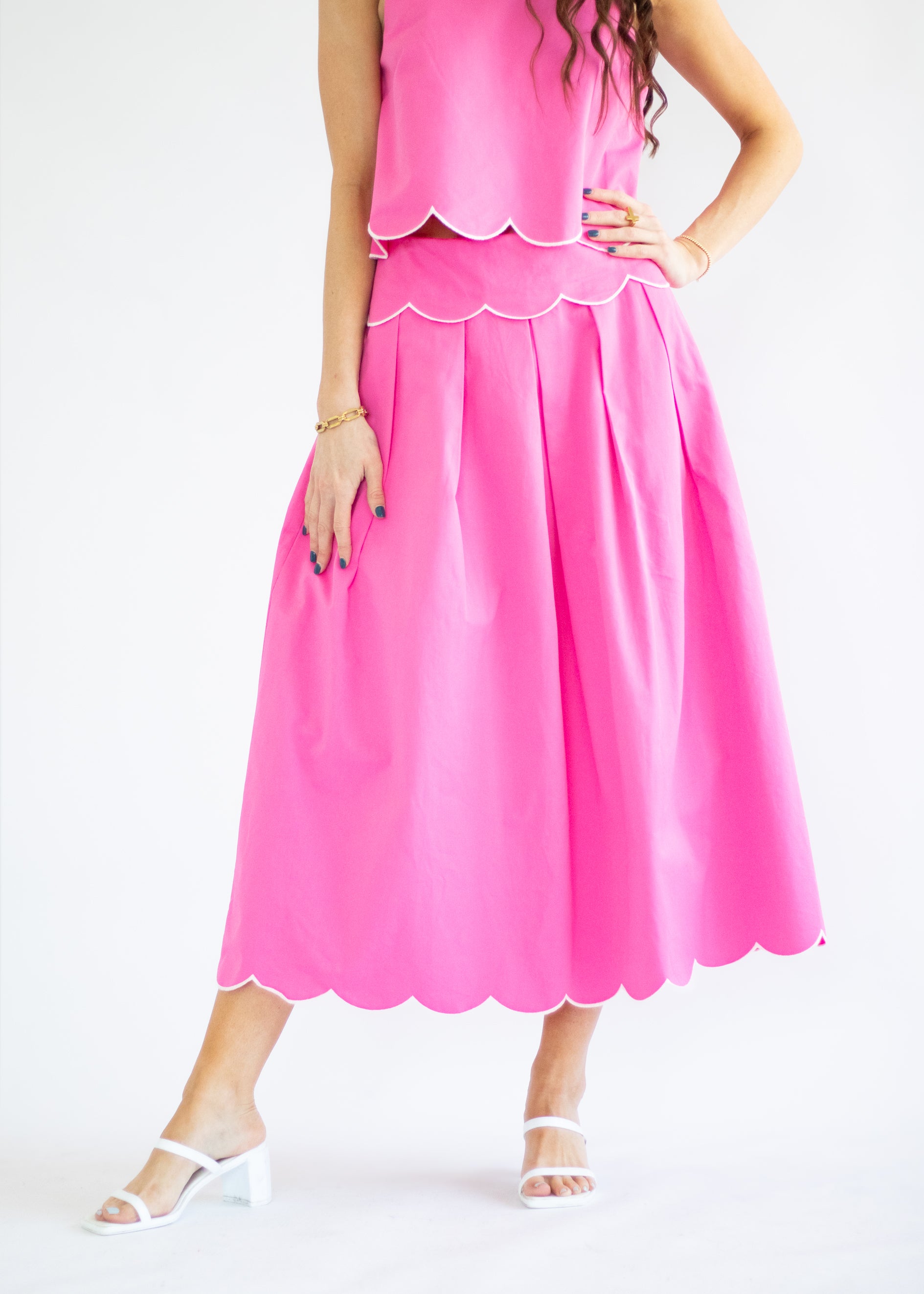 pink midi skirt