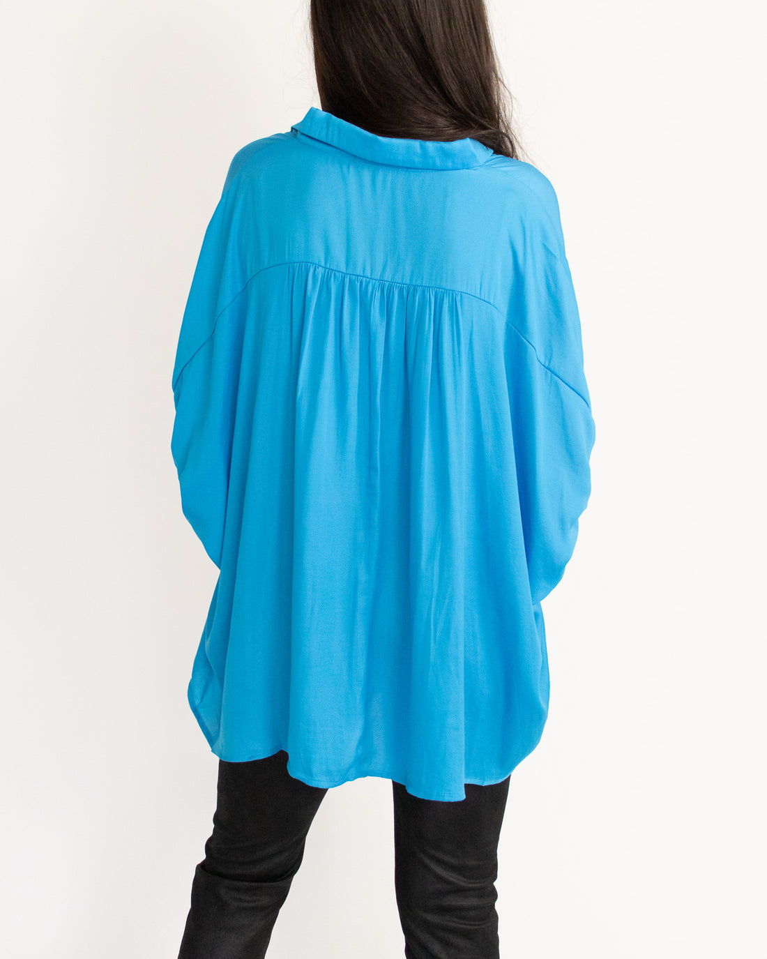 Satin Oversized Button Down - Azure Blue