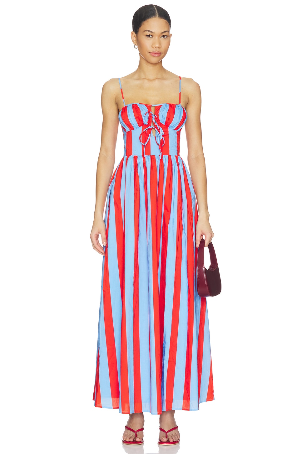 open lace back dress Madelyne Knit Sleeveless Maxi Dress in crimson stripe