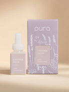 Pura Lavender Fields refill bottle and packaging on a beige background