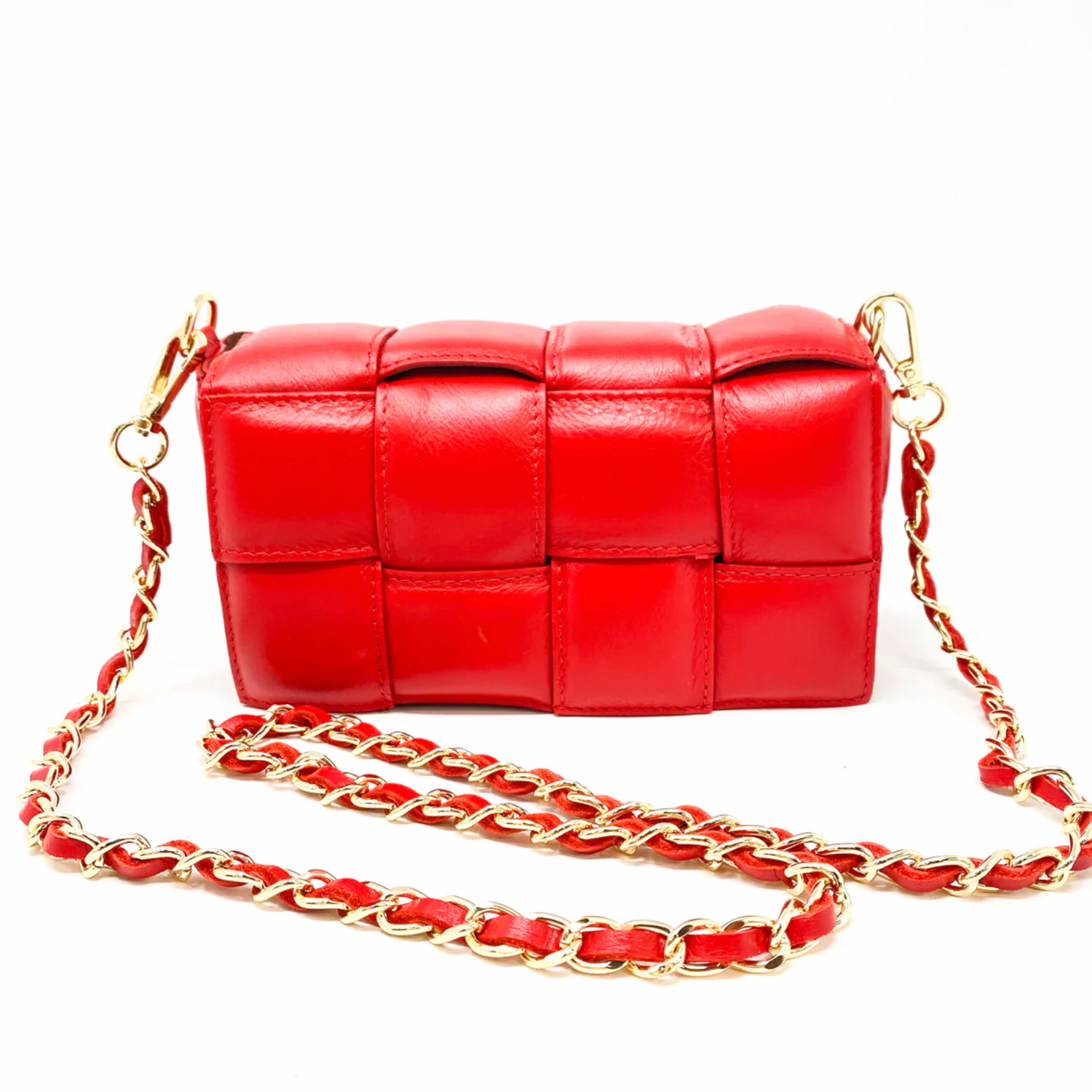 Red Leather Quilted Handbag