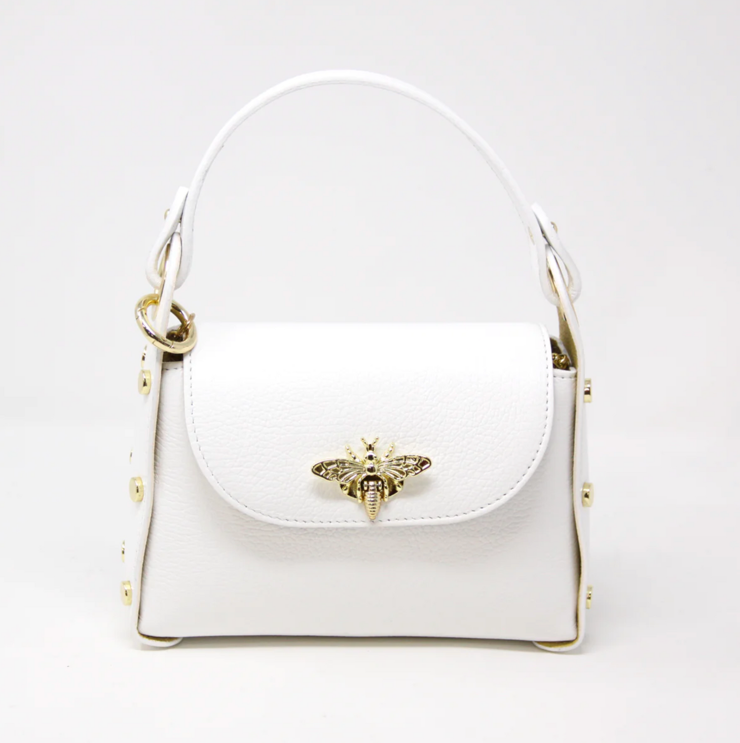 White Leather Bee Handbag