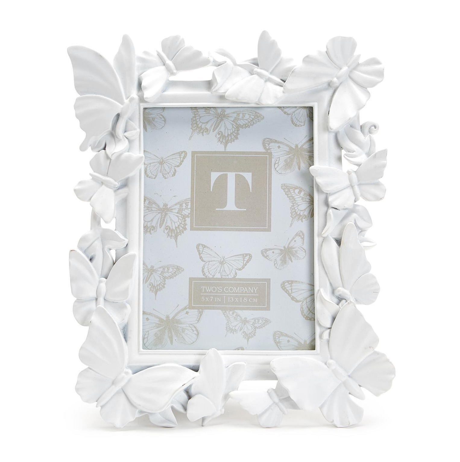 White butterfly-themed picture frame on a white background