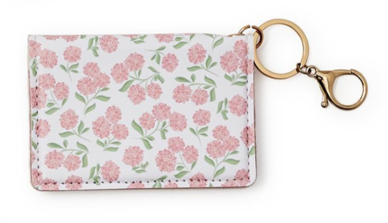 Floral patterned keychain card holder on a white background