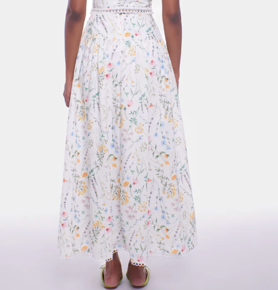 Long floral dress on a white background