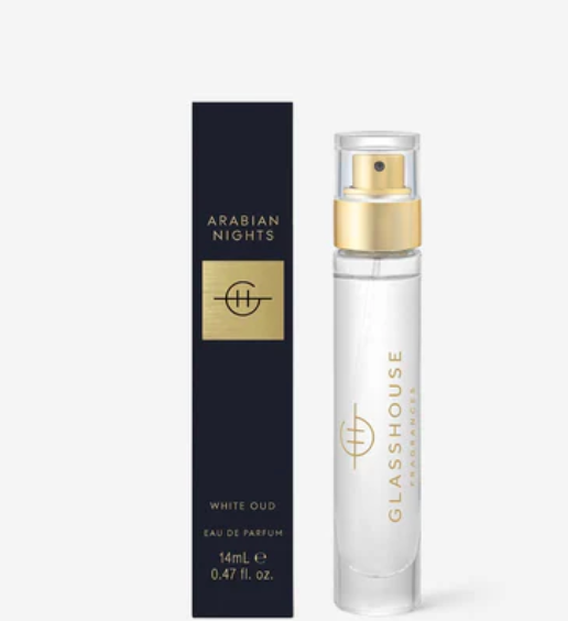 Glasshouse Arabian Nights White Oud eau de parfum bottle and packaging on a white background