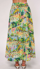 Colorful floral skirt with a white background