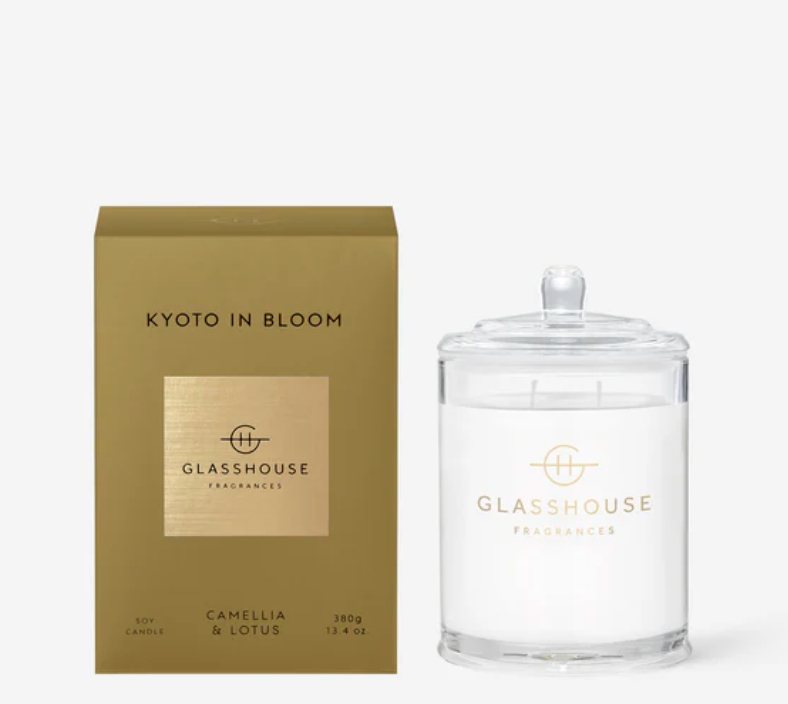 Glasshouse Fragrances candle and packaging on a white background