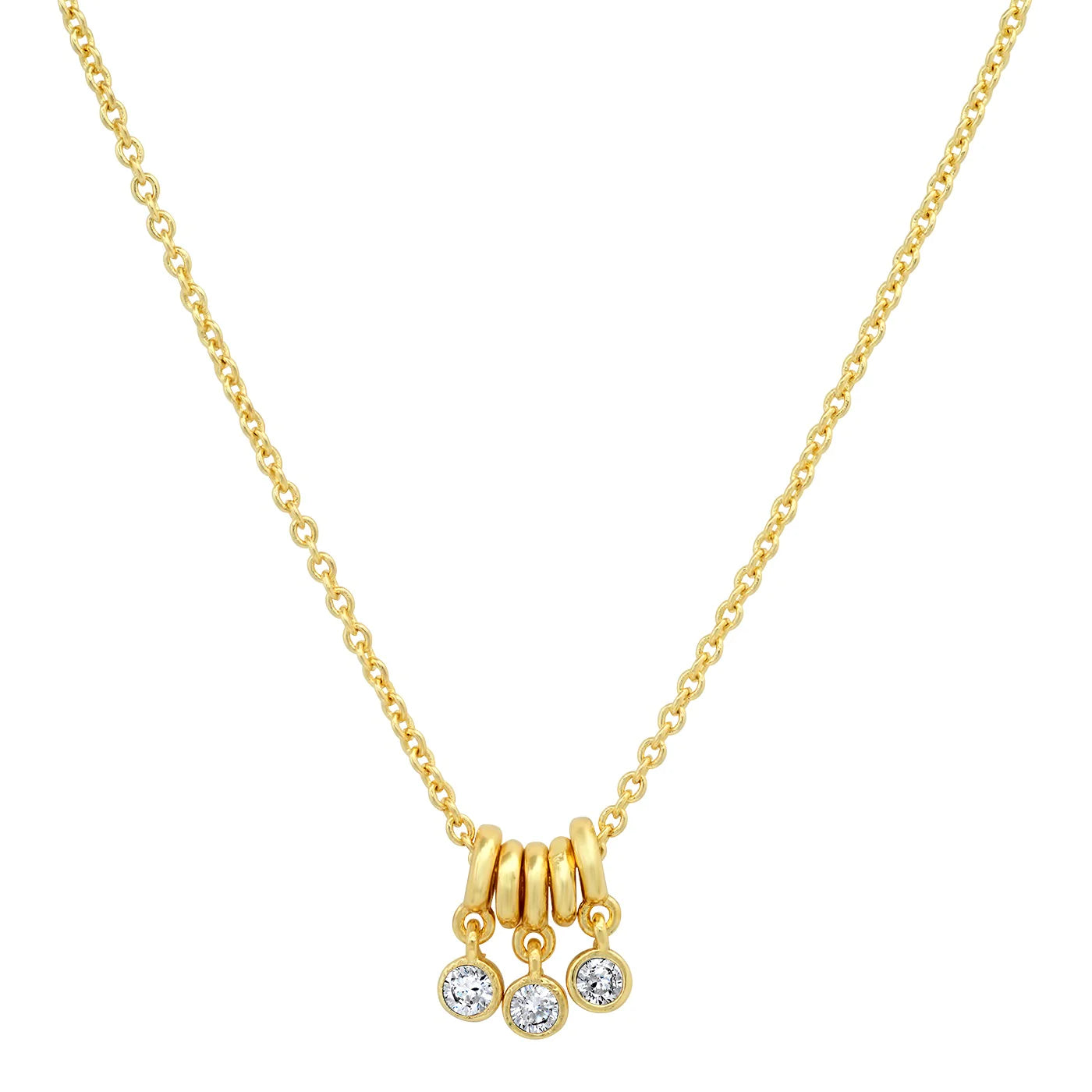 Gold Necklace With CZ And Gold Ring Charms
