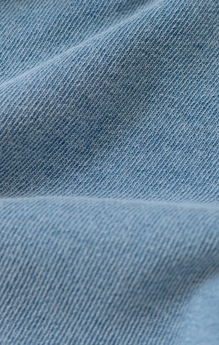 Close-up of blue denim fabric texture