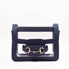 navy clear purse with gold horsebit detail