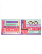 Puzzle of bookshelf with books, a cup, and glasses on a white background