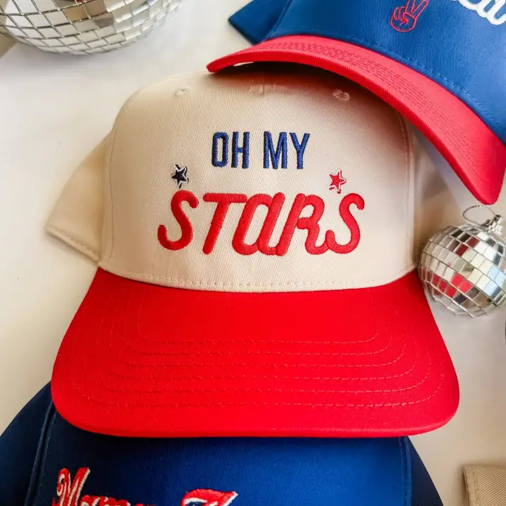 Cap with 'OH MY STARS' text on a neutral background