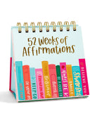 Desk calendar titled '52 Weeks of Affirmations' with colorful book design on a white background