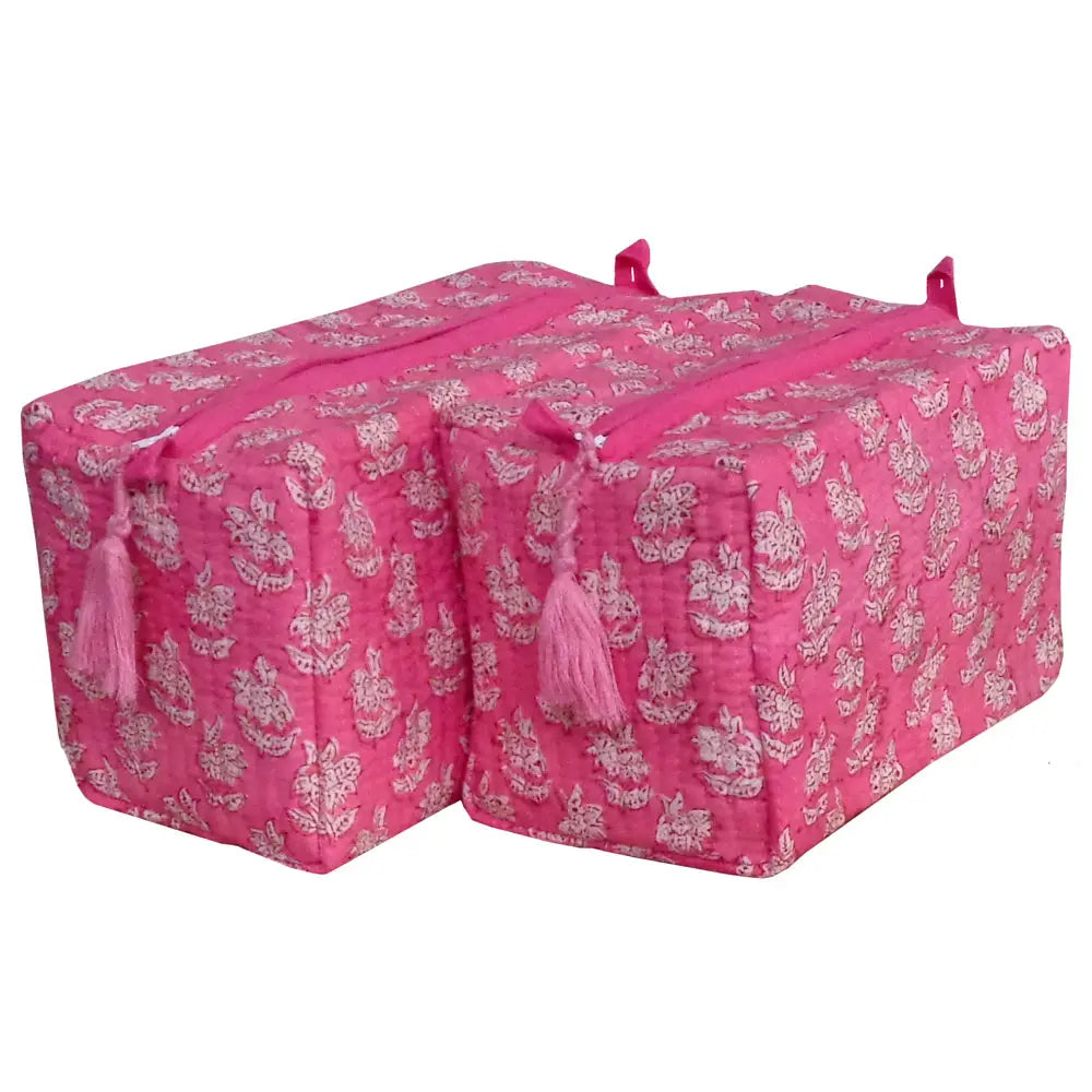 Pink Floral Print Quilted Cosmetic Bag