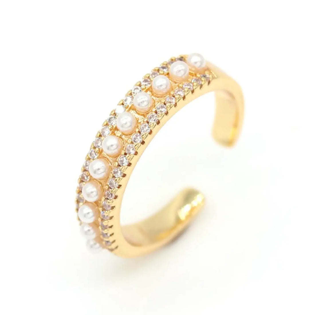 Pearl CZ Band Adjustable Ring