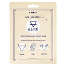 A cream-colored stand-up pouch of spa•scentsials earth Element Essence Facial Mask, featuring a minimalist design with navy blue text and astrological icons for Taurus, Virgo, and Capricorn.