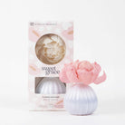 Sweet Grace Flower diffuser with pink flower and packaging labeled 'sweet grace' on a white background