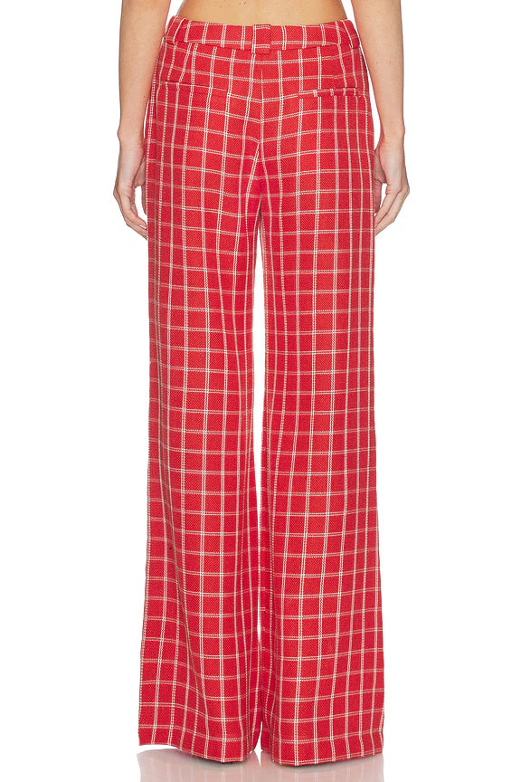 Red plaid pants on a white background