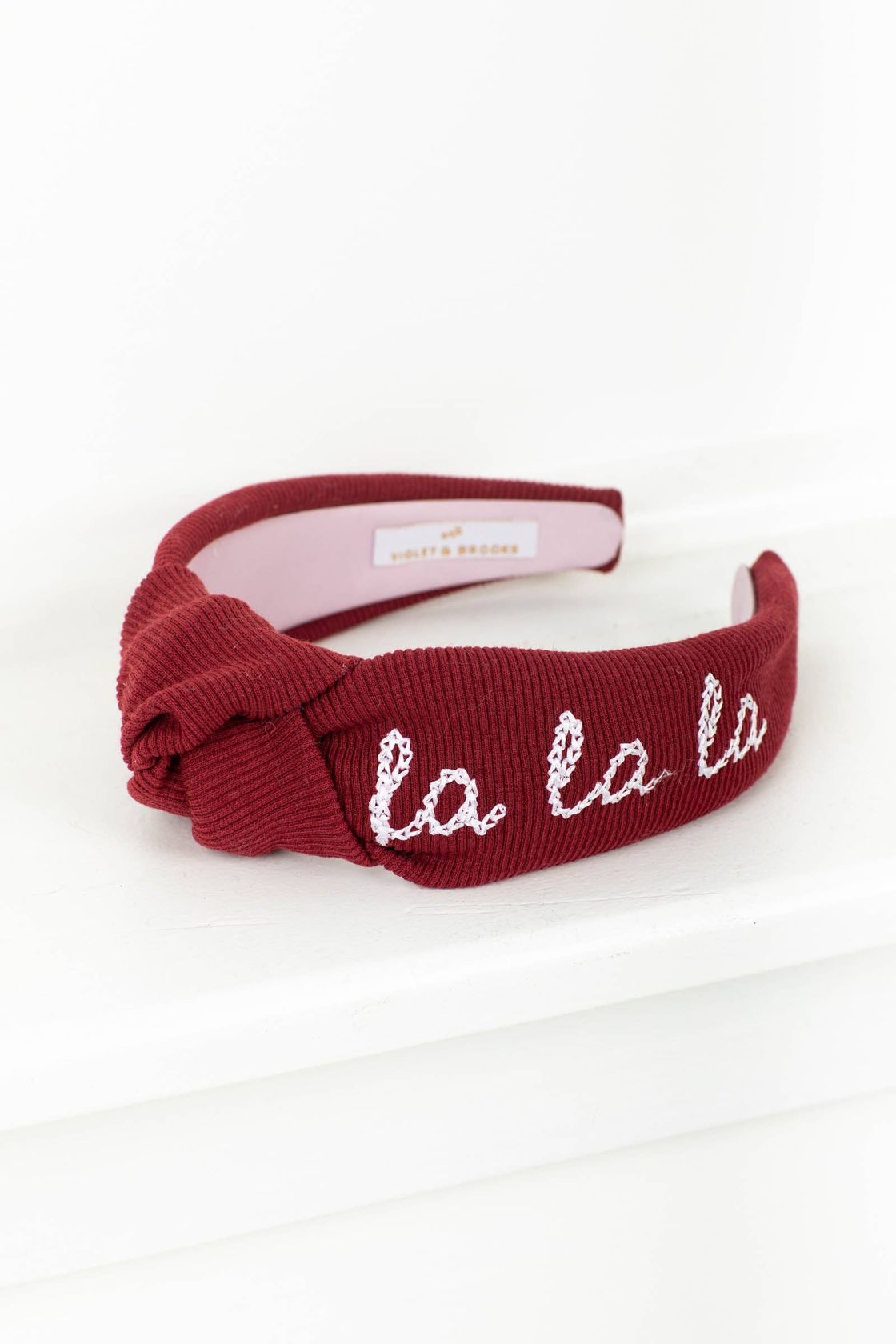 Fa La La Embroidered Headband - Red